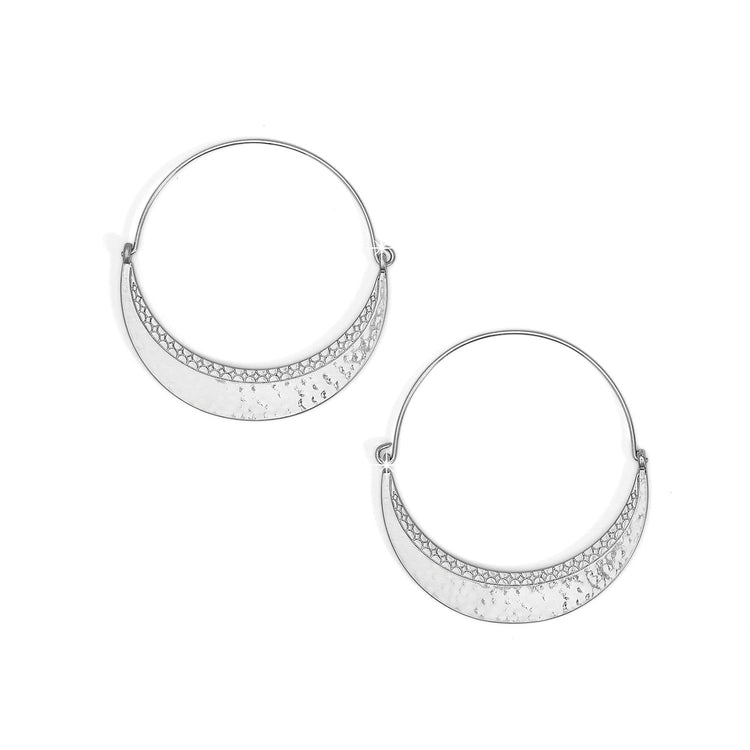 Silver plated wire hoop earrings with a smooth circular shape.