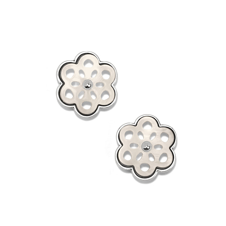Silver-plated French wire earrings featuring a white mother-of-pearl shell drop with natural iridescent patterns.