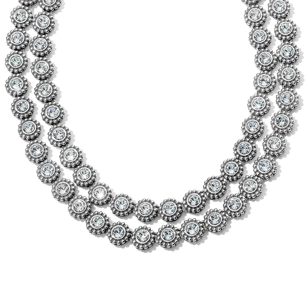 Silver plated Twinkle Double Link necklace with adjustable chain featuring two rows of sparkling hand-set crystals.