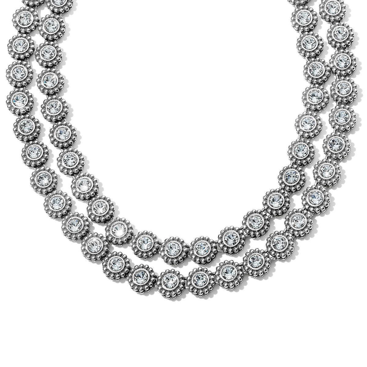 Silver plated Twinkle Double Link necklace with adjustable chain featuring two rows of sparkling hand-set crystals.