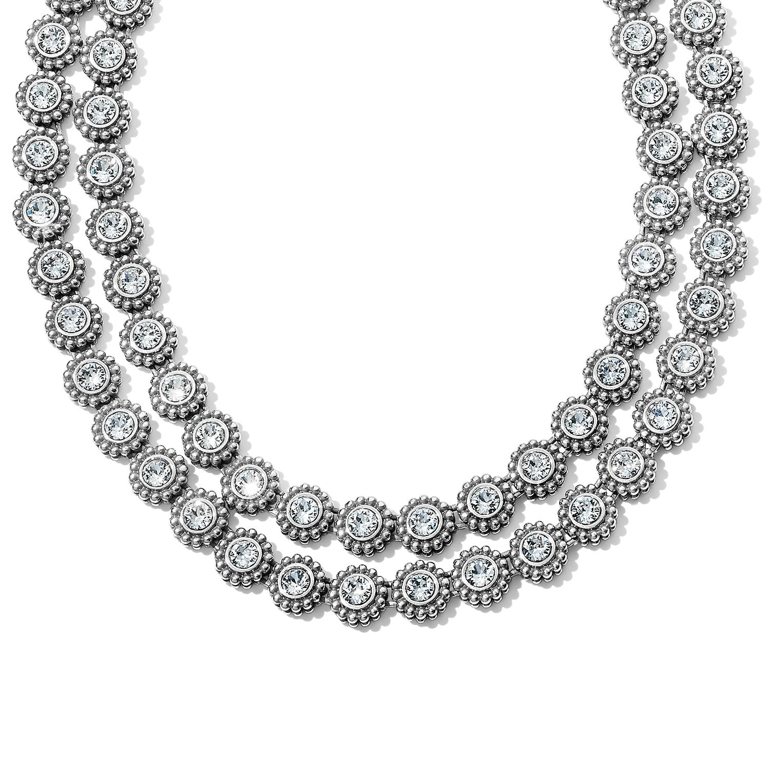 Silver plated Twinkle Double Link necklace with adjustable chain featuring two rows of sparkling hand-set crystals.