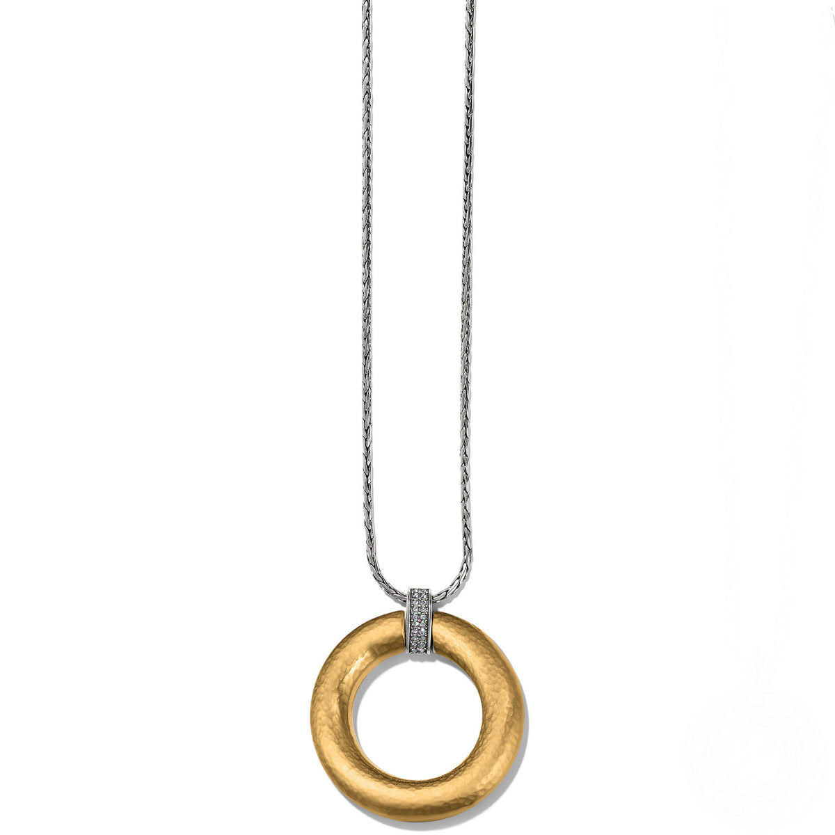 Two-tone silver-gold adjustable pendant necklace with lobster claw closure