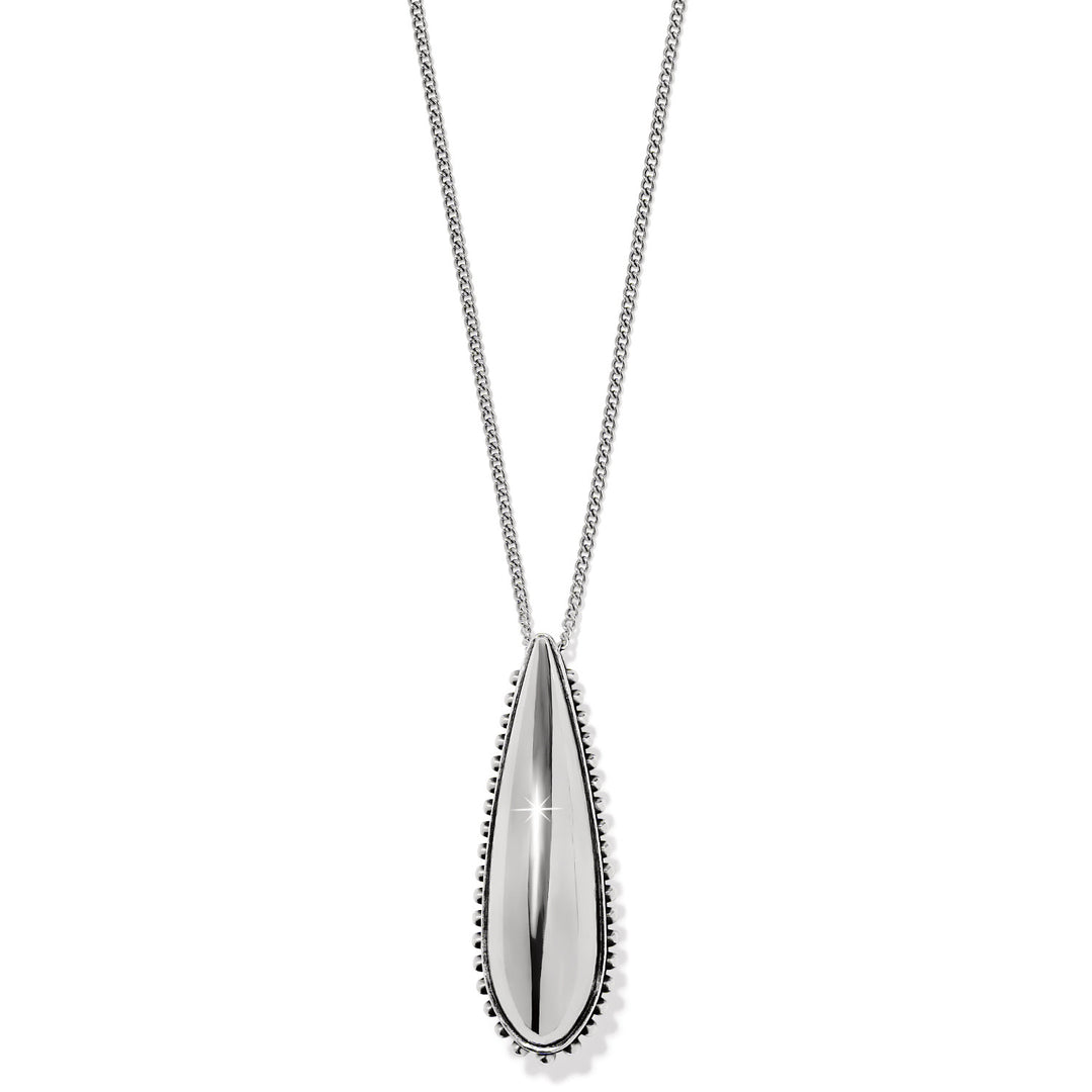 Silver plated adjustable necklace with a small droplet pendant on an 18-inch chain.