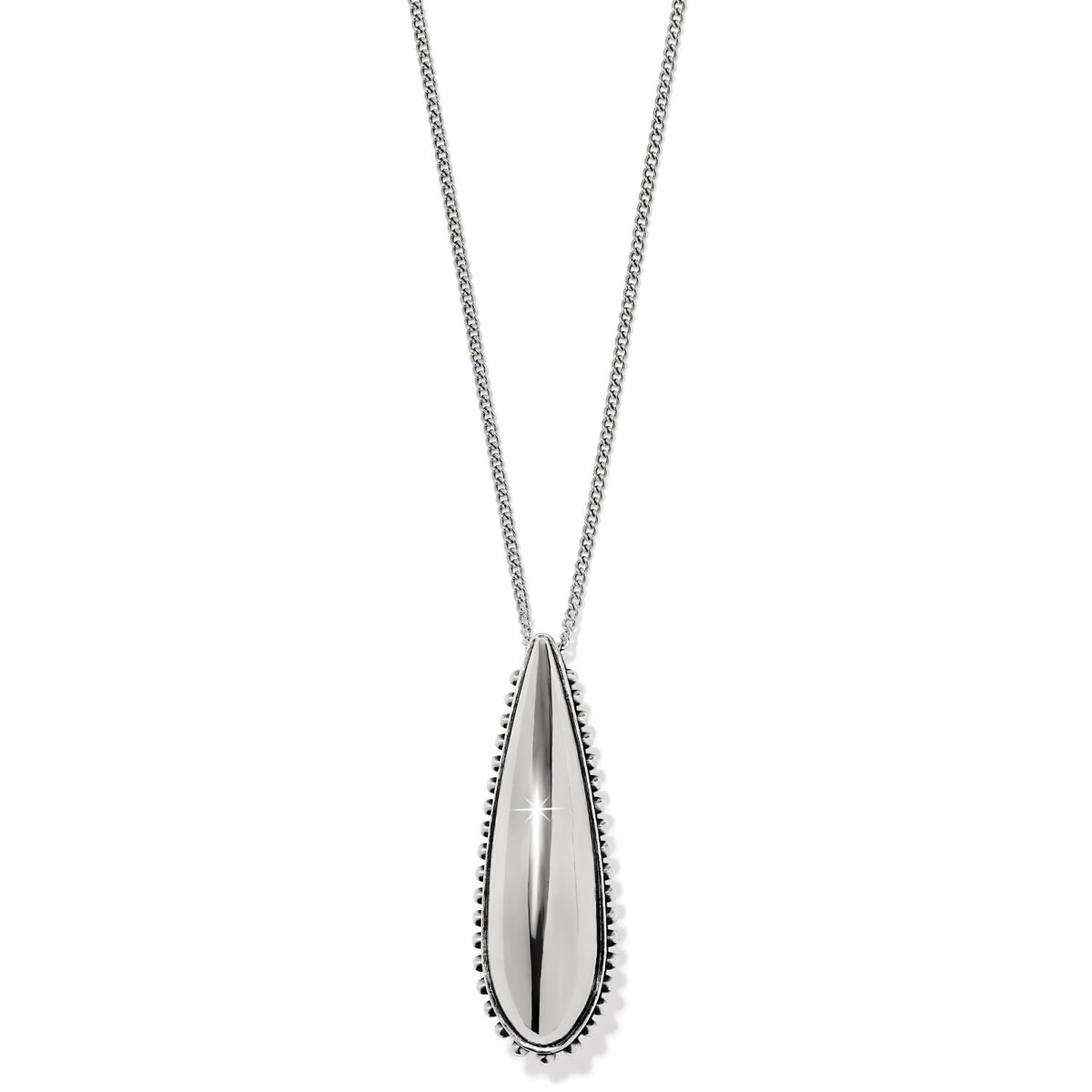 Silver plated adjustable necklace with a small droplet pendant on an 18-inch chain.