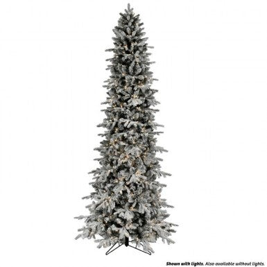 Becky 9' LED Pencil Snowtip Aspen Tree with warm white lights and a slim, flocked profile.