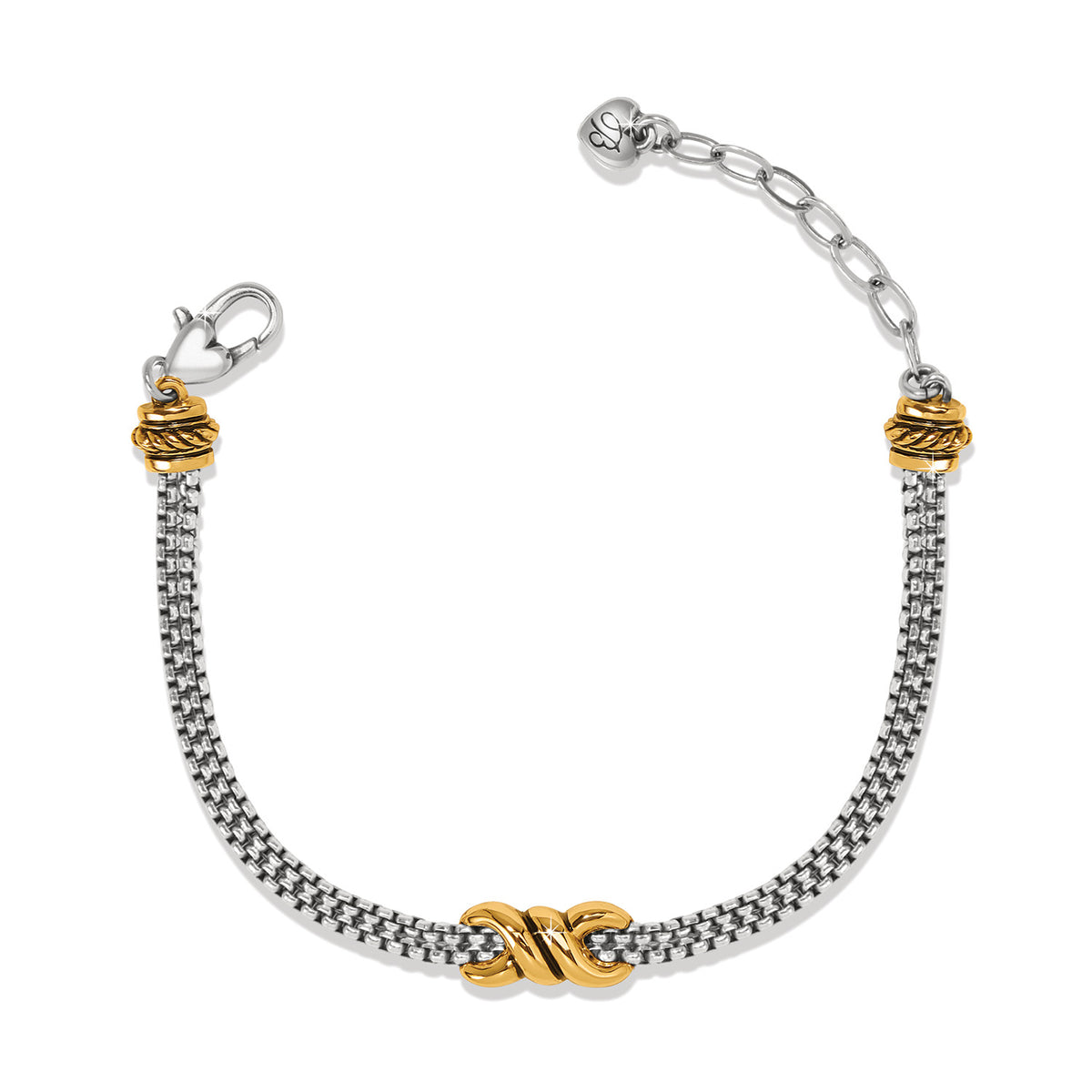 Silver-gold two-tone adjustable double chain bracelet with lobster claw closure