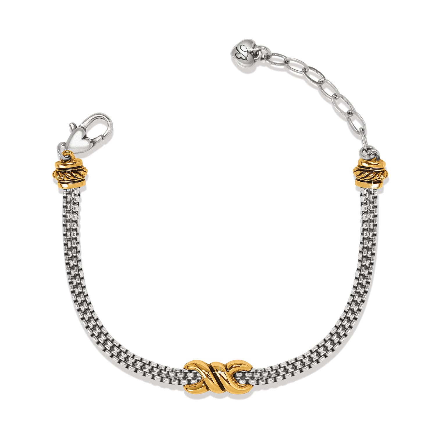 Silver-gold two-tone adjustable double chain bracelet with lobster claw closure