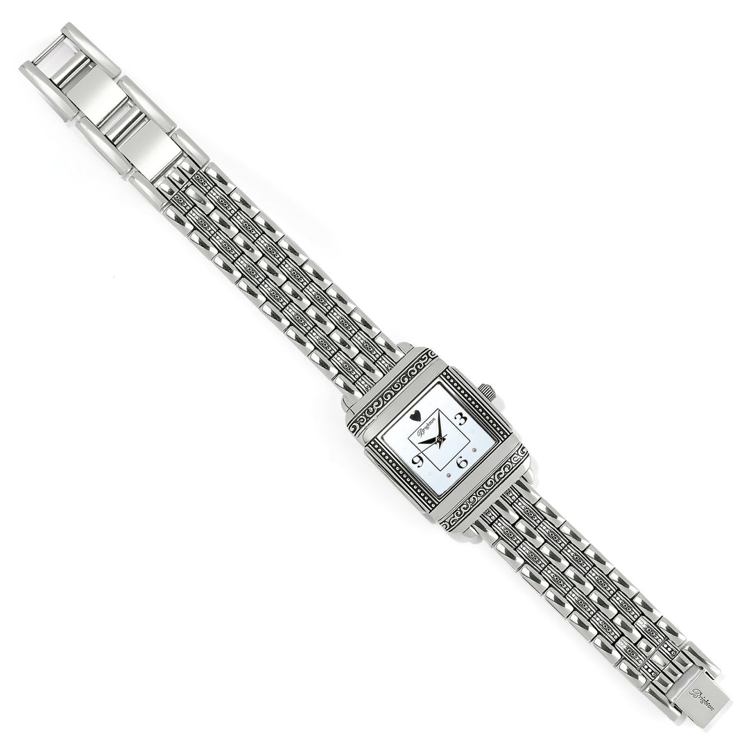Silver plated reversible watch with rounded link band and fold-over clasp