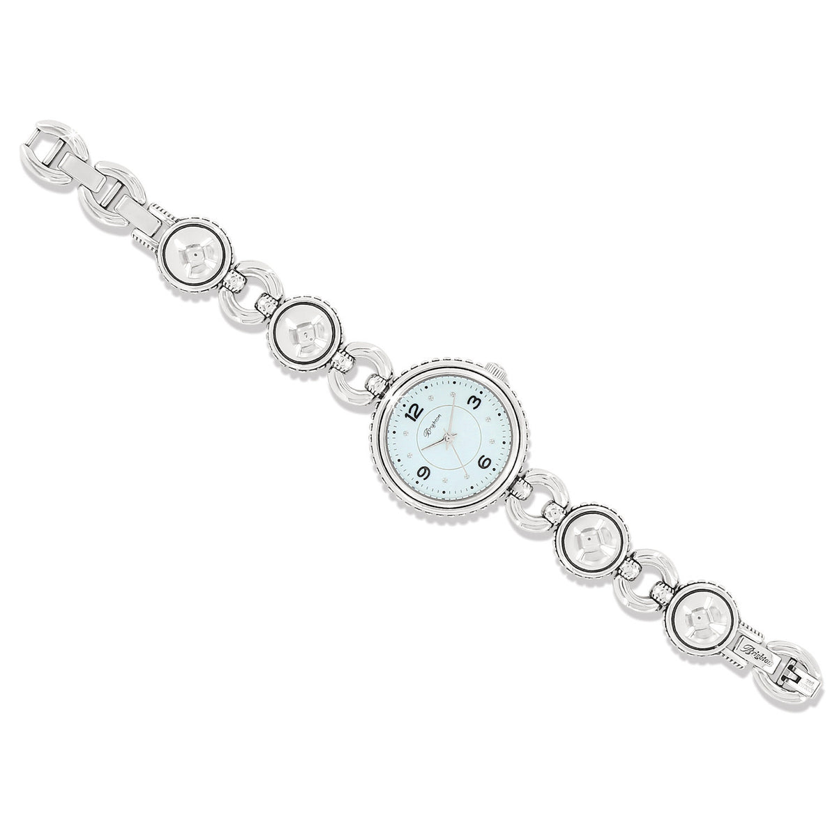 Silver plated Portland watch with fold-over clasp on removable links.