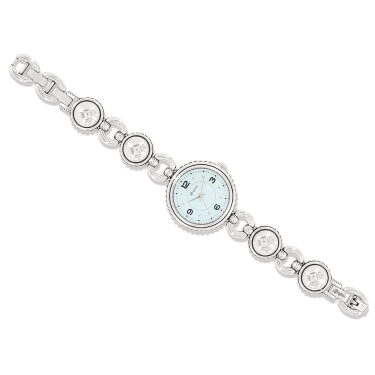 Silver plated Portland watch with fold-over clasp on removable links.