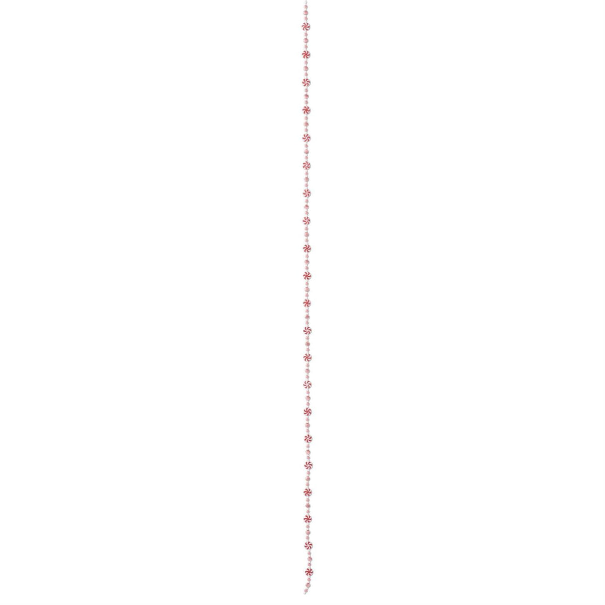 72-inch red and white peppermint candy plastic garland with striped pattern