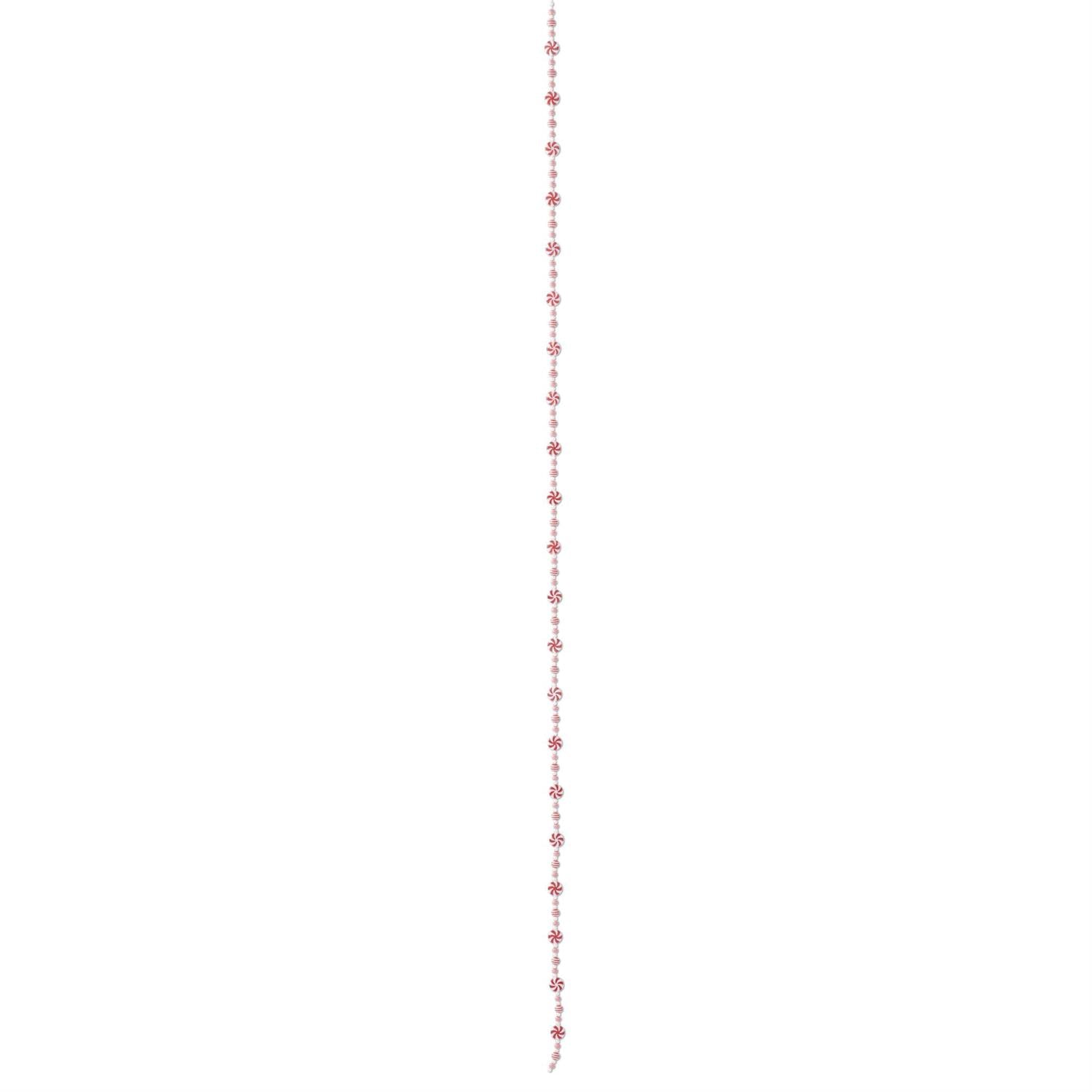72-inch red and white peppermint candy plastic garland with striped pattern