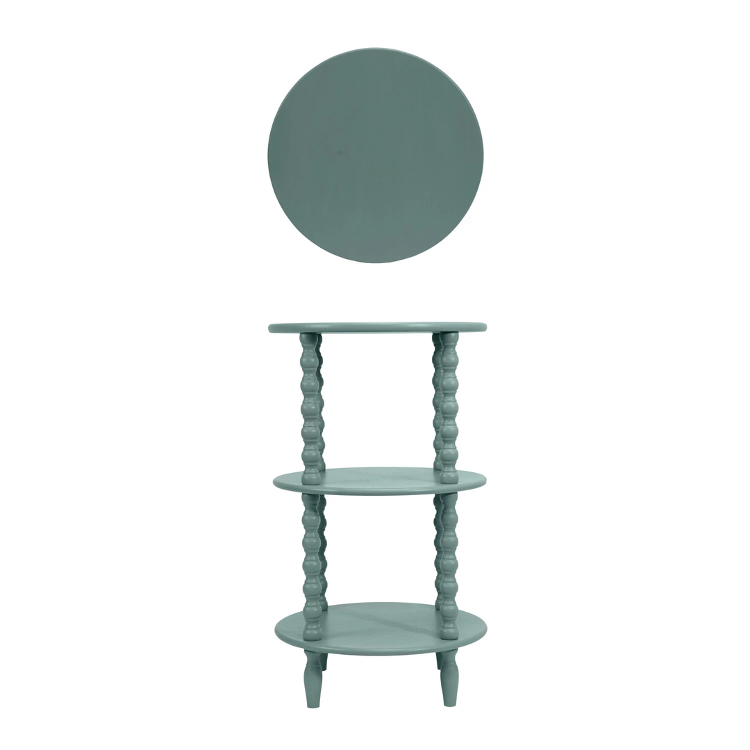 Wood Table with 2 Shelves & Turned Legs - Blue