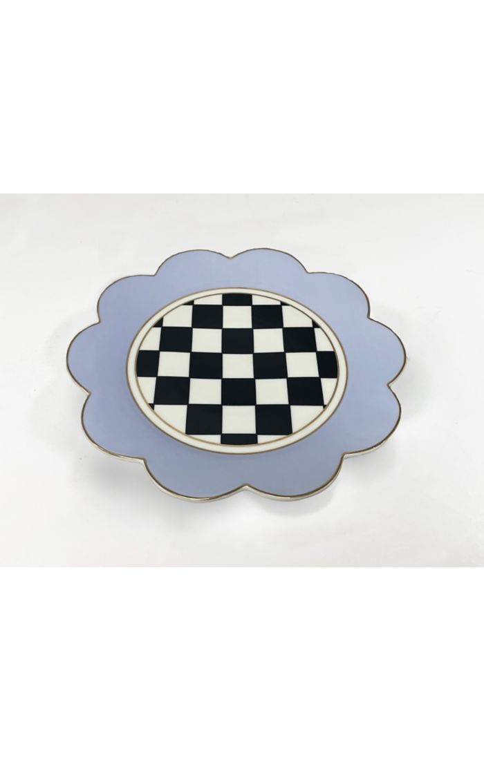 Butterfly-shaped porcelain dinner plate with pistachio petals and gold lustre trim