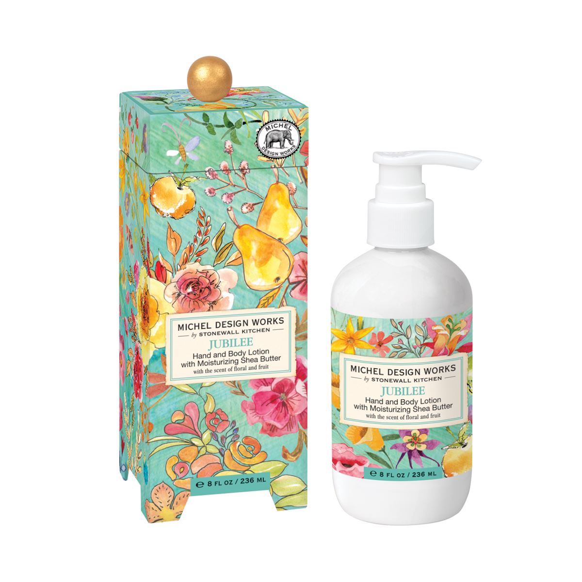 8 fl oz hand and body lotion bottle with aromatic peony scent