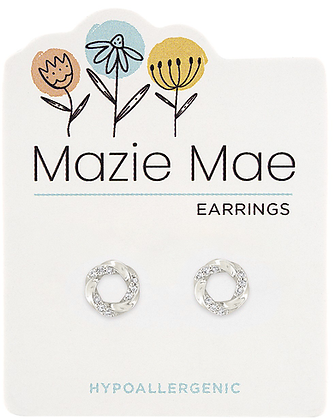 Silver twisted cubic zirconia loop stud earring with hypoallergenic finish