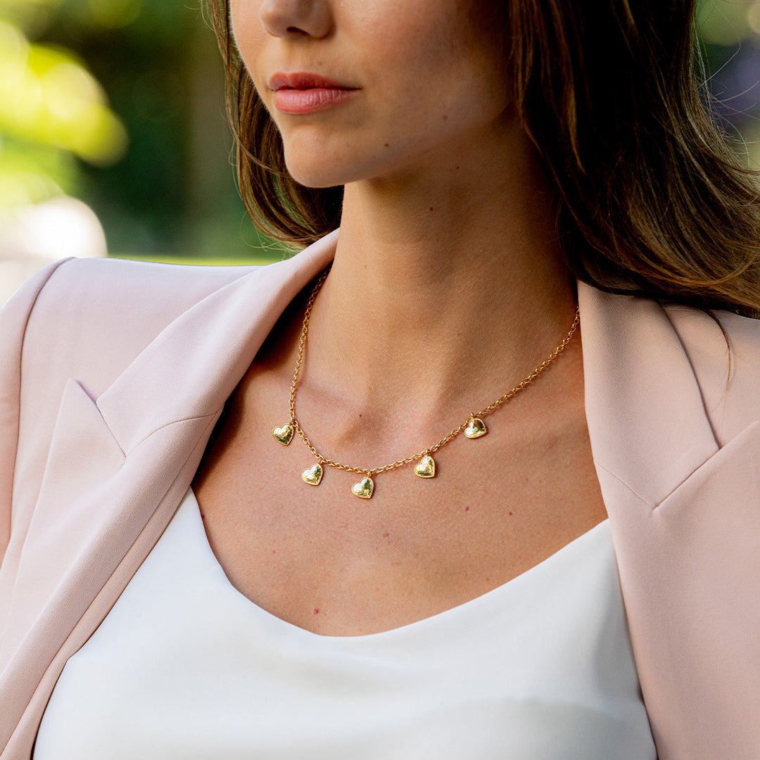 Love Heart Multi-Station Necklace, 16"+2" - Gold
