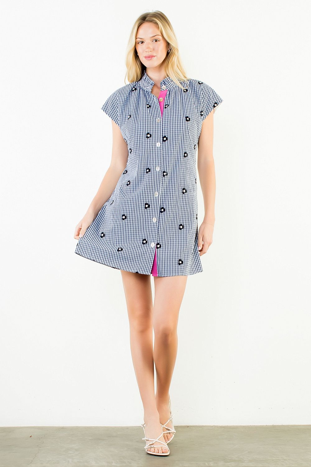Aliyah Short Sleeve Gingham Pattern Embroidery Dress