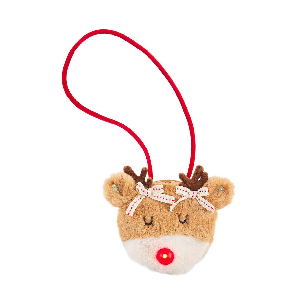 Christmas light-up purse with festive red glittery exterior.