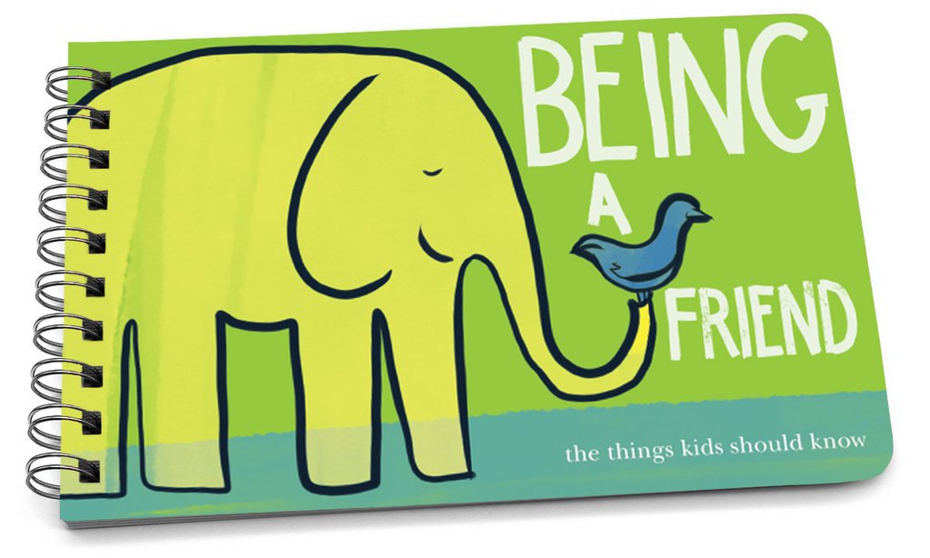 Being a Friend handbook with a yellow elephant and blue bird illustration on a green background.
