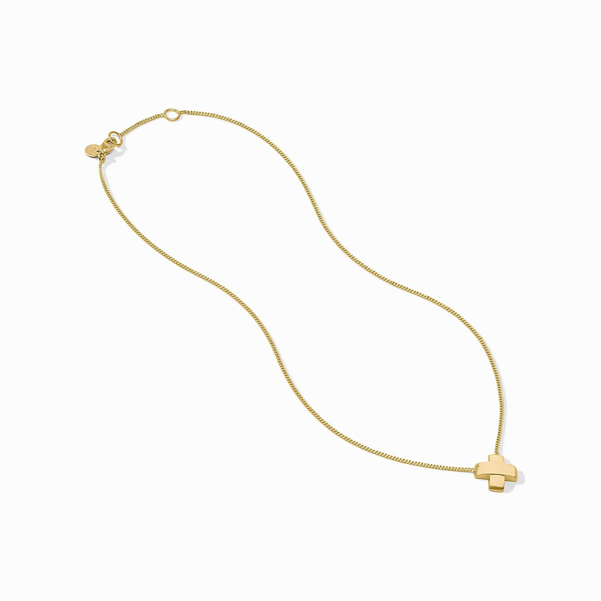 Catalina X Delicate Necklace in 24K gold plate with an adjustable chain and cross pendant.