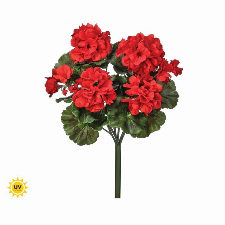Natural touch summer geranium bush with green foliage in a 17-inch container.