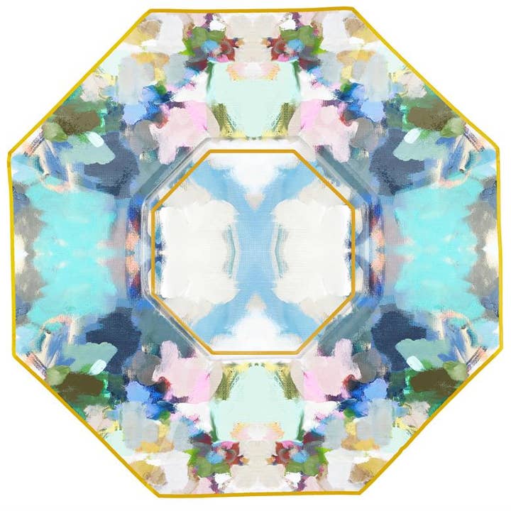 Octagonal decoupage glass plate with hand-painted gold edges featuring intricate floral artwork.