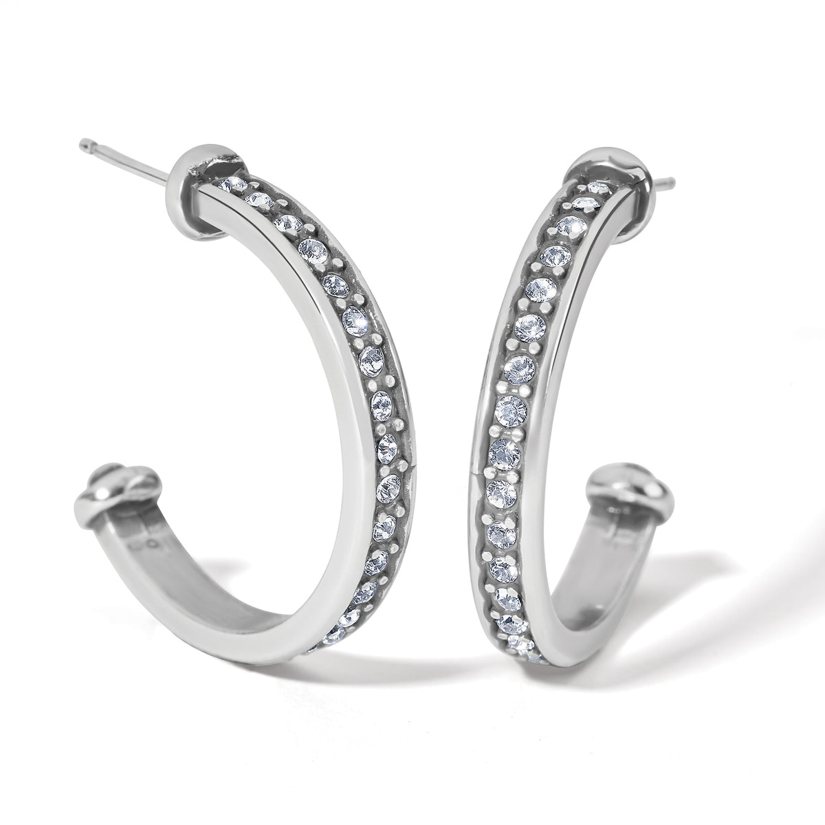 Silver plated Meridian Zenith medium hoop earrings with fine quality crystals and post backs.