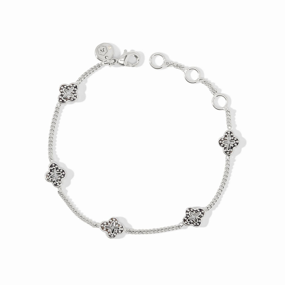 Silver Florentine Delicate Bracelet featuring five clover-shaped charms on a fine chain.