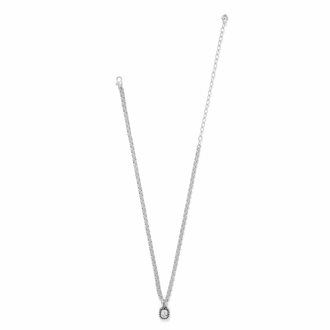 Twinkle Luxe silver plated necklace with a small crystal pendant on a textured chain.