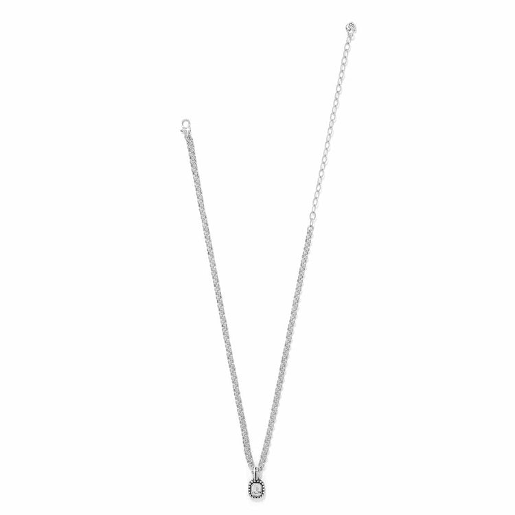 Twinkle Luxe silver plated necklace with a small crystal pendant on a textured chain.