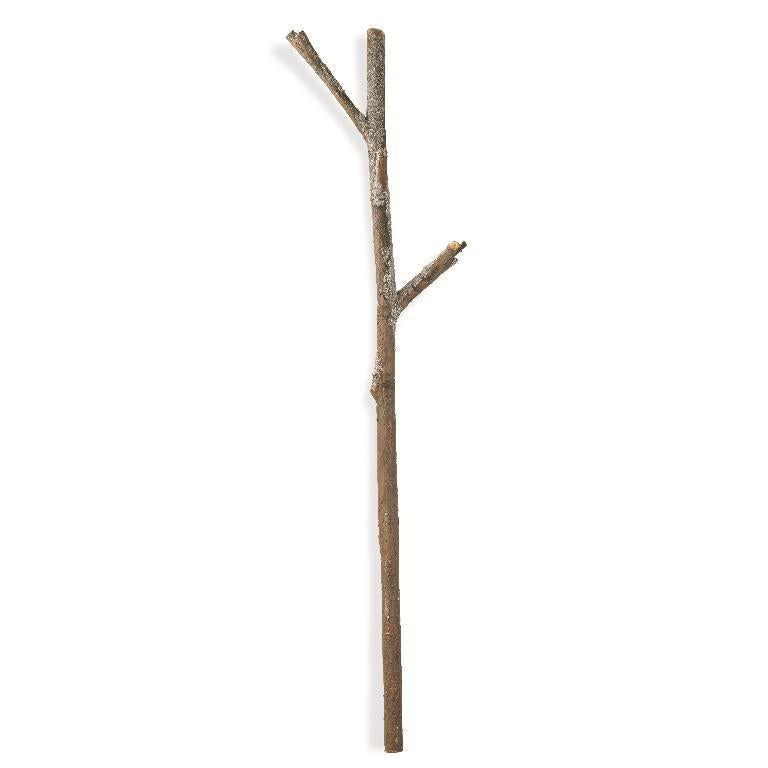 52 inch brown log branch with a light dusting of white snow and two small offshoots.