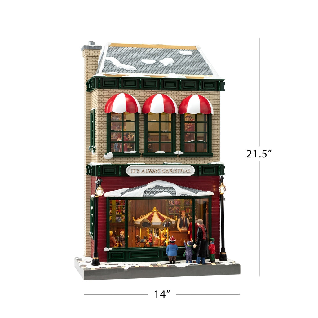 Animated musical vintage department store toy figure standing upright with a classic retail display silhouette.