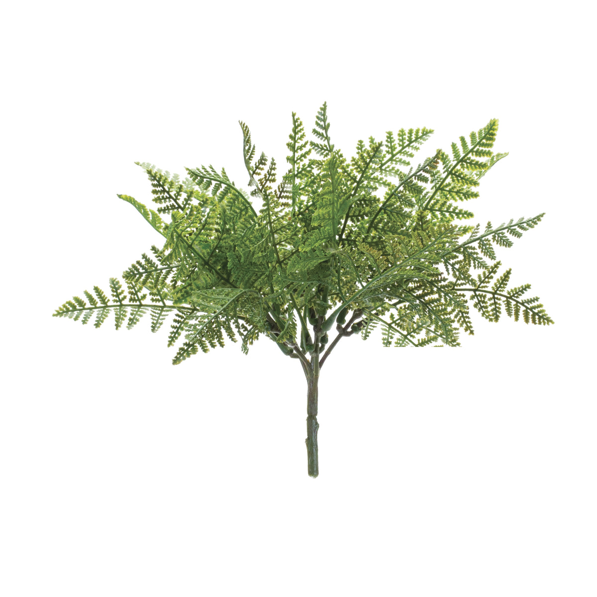 Plastic fern bush plant in a square pot with green foliage.