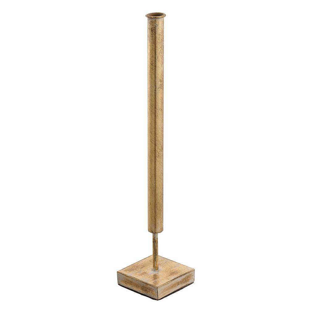 19.5 inch antique gold metal tube holder with a square base plate.