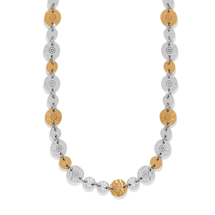 Two-tone silver and gold adjustable lobster claw necklace with a palm canyon pendant.