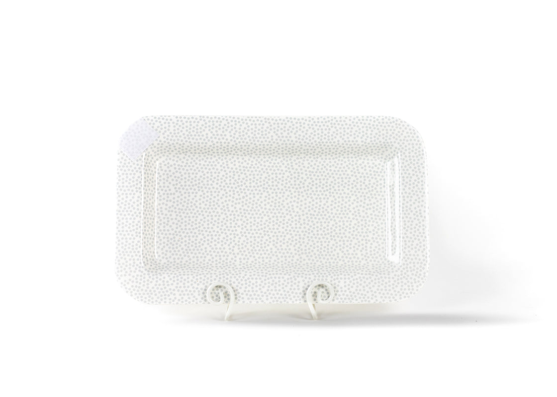 Ceramic rectangle platter with small dot pattern in neutral tones