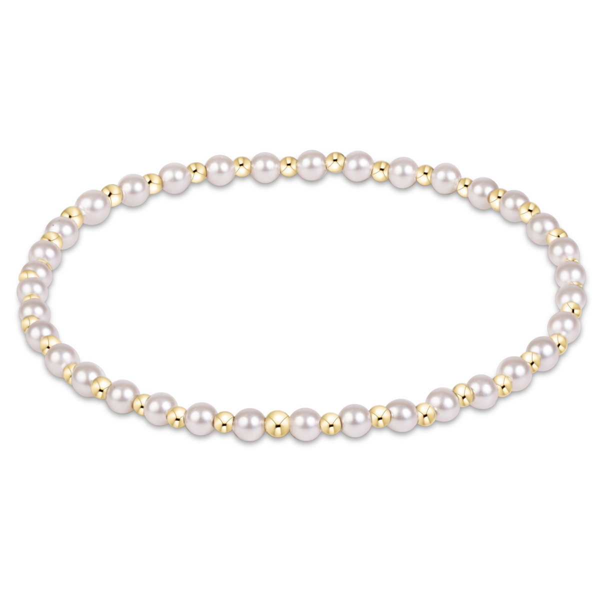 Grateful Pearl 3mm Bracelet featuring alternating 14kt gold-filled beads and white pearl crystals.