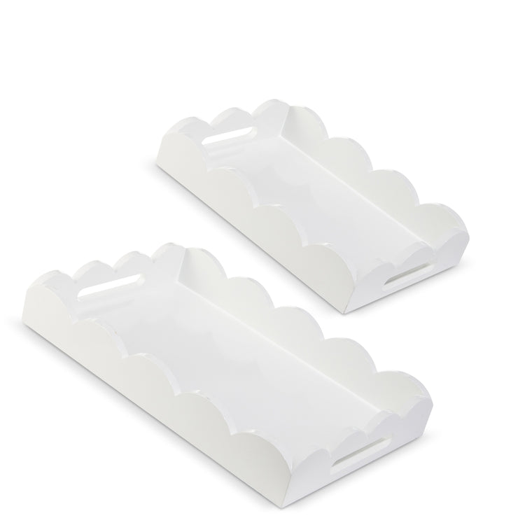 White scalloped MDF serving tray with elegant curved edge detail