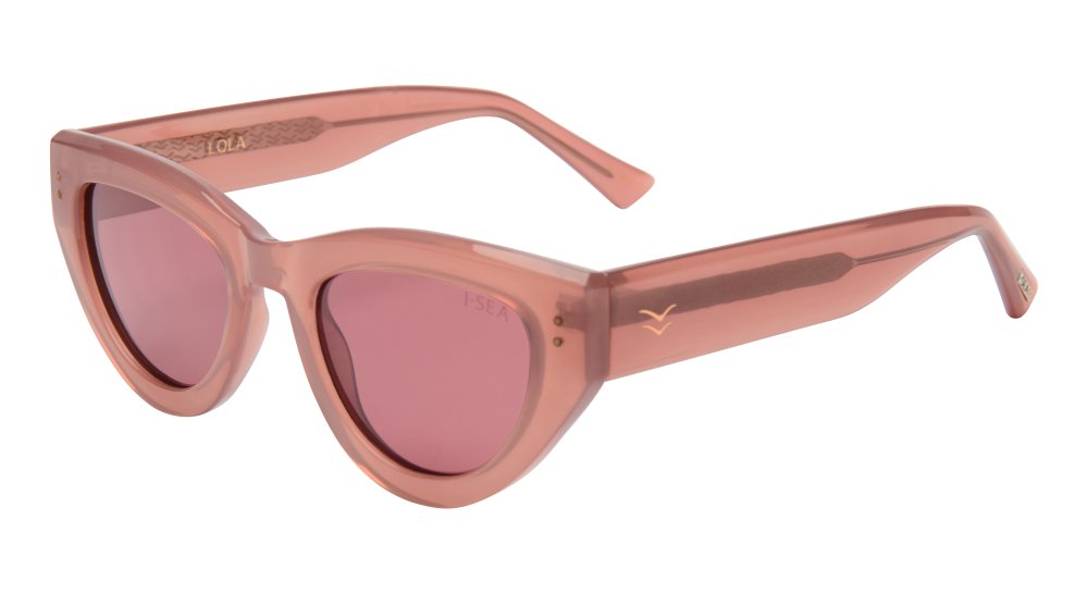 Lola sunglasses in dusty rose frame with plum polarized lenses