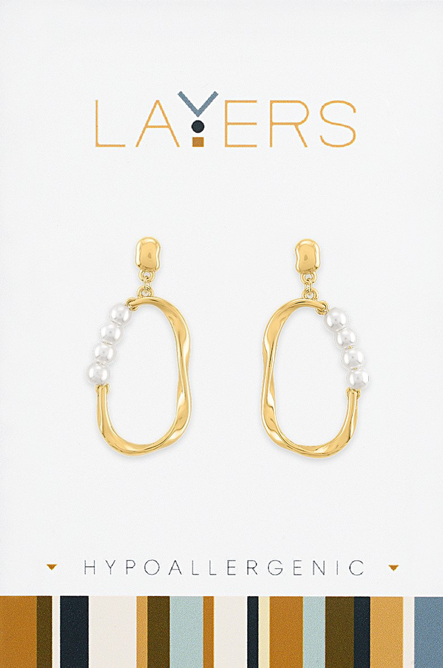 Gold Organic Pearl Dangle Layers Earrings
