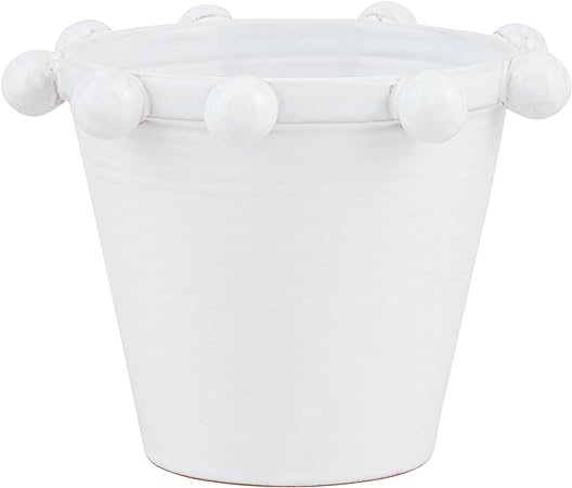 Glazed terracotta flower pot featuring oversized dimensional bead detail.