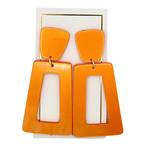 Kennedy resin earrings with stainless steel posts in a glossy black finish.