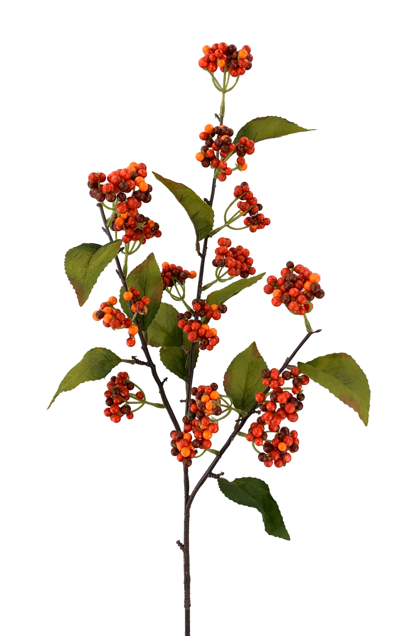 A 26-inch artificial berry spray with clusters of orange and dark red berries and green leaves.