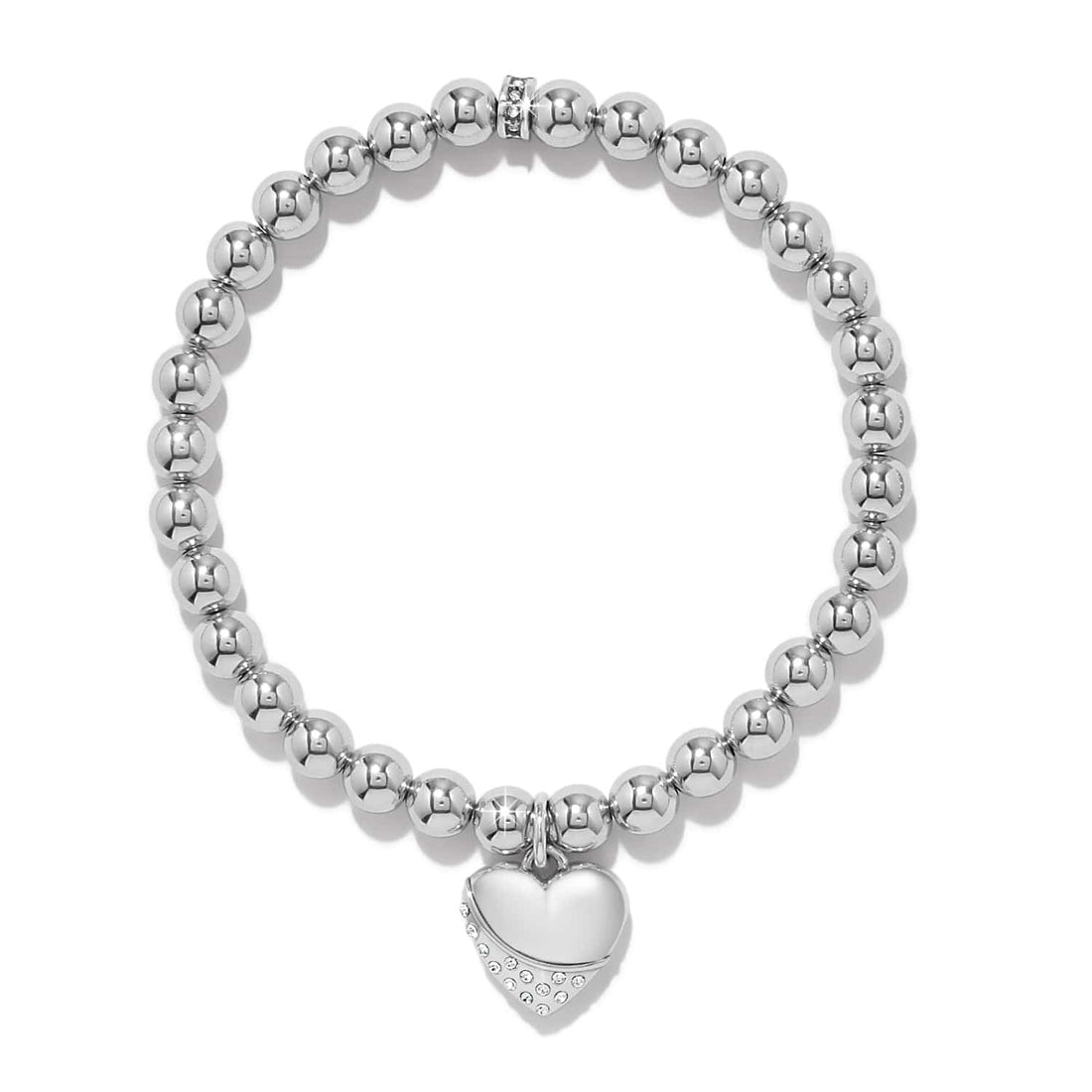 Meridian Petite Wave Heart Stretch Bracelet with silver beads and a crystal-accented heart charm.