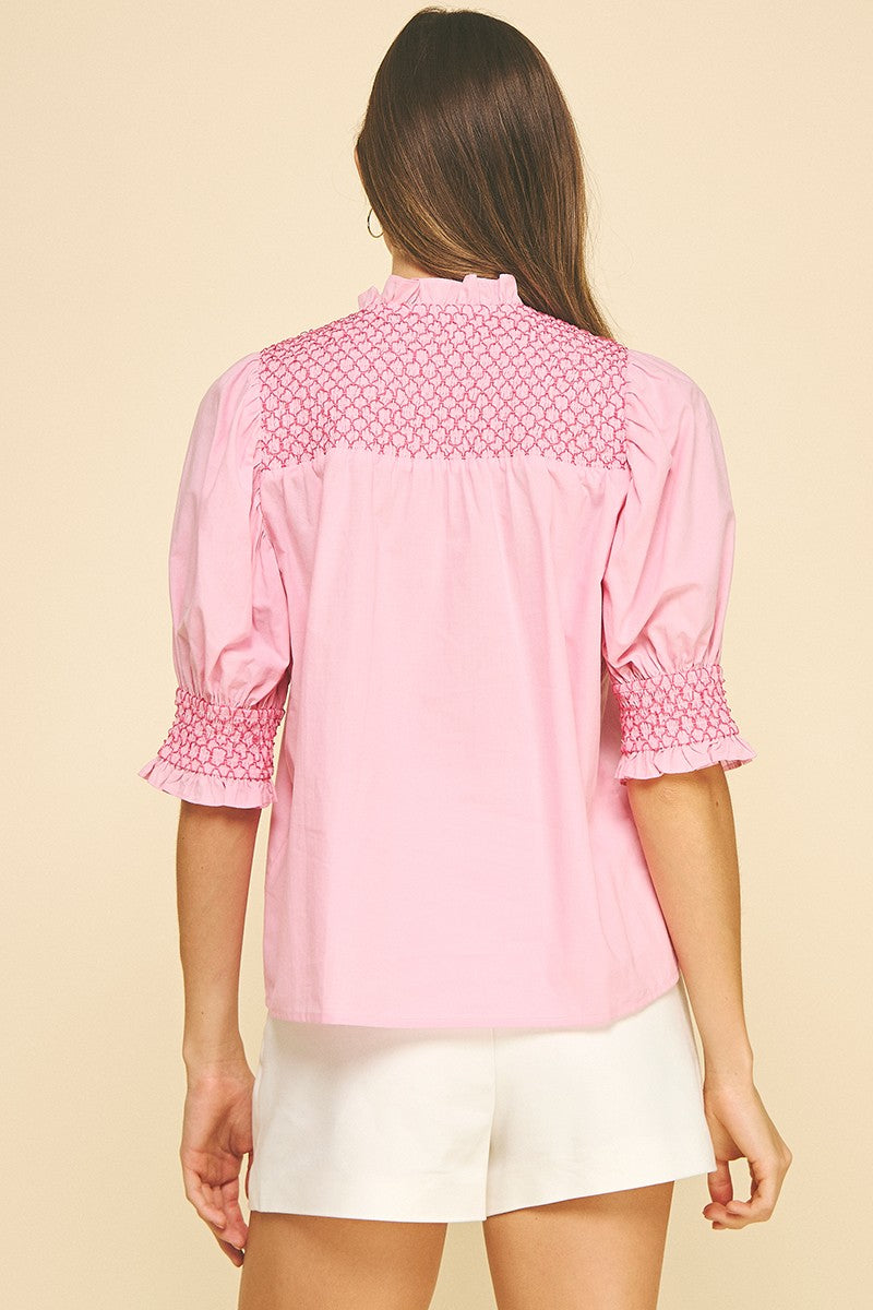 Camila Embroidered Button Down Blouse Top