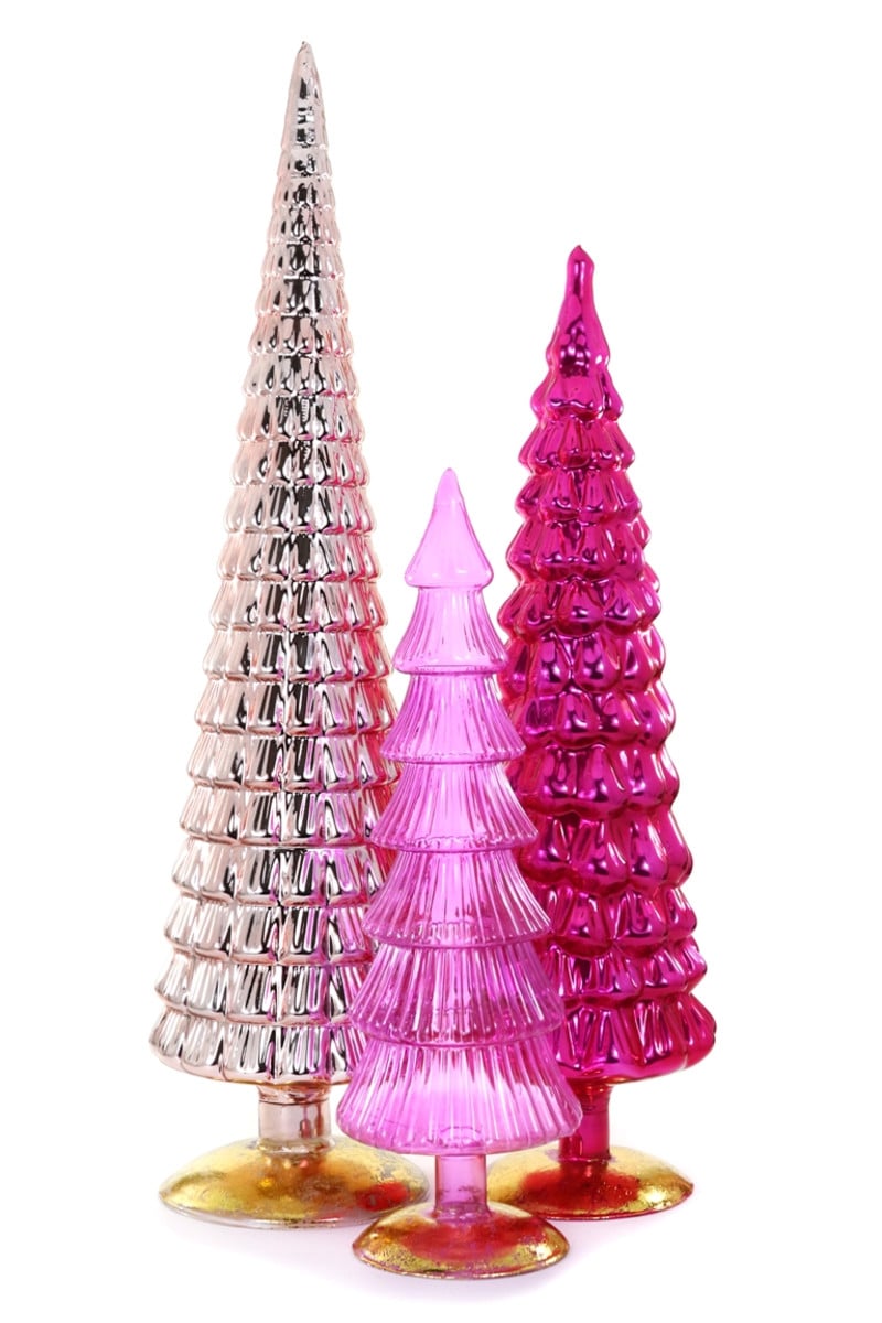 Pink glass Hue Tree with large spherical shade on a slender stem