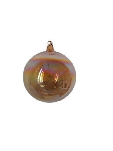 150mm clear glass ball ornament with a brown iridescent finish and a top hanging loop.