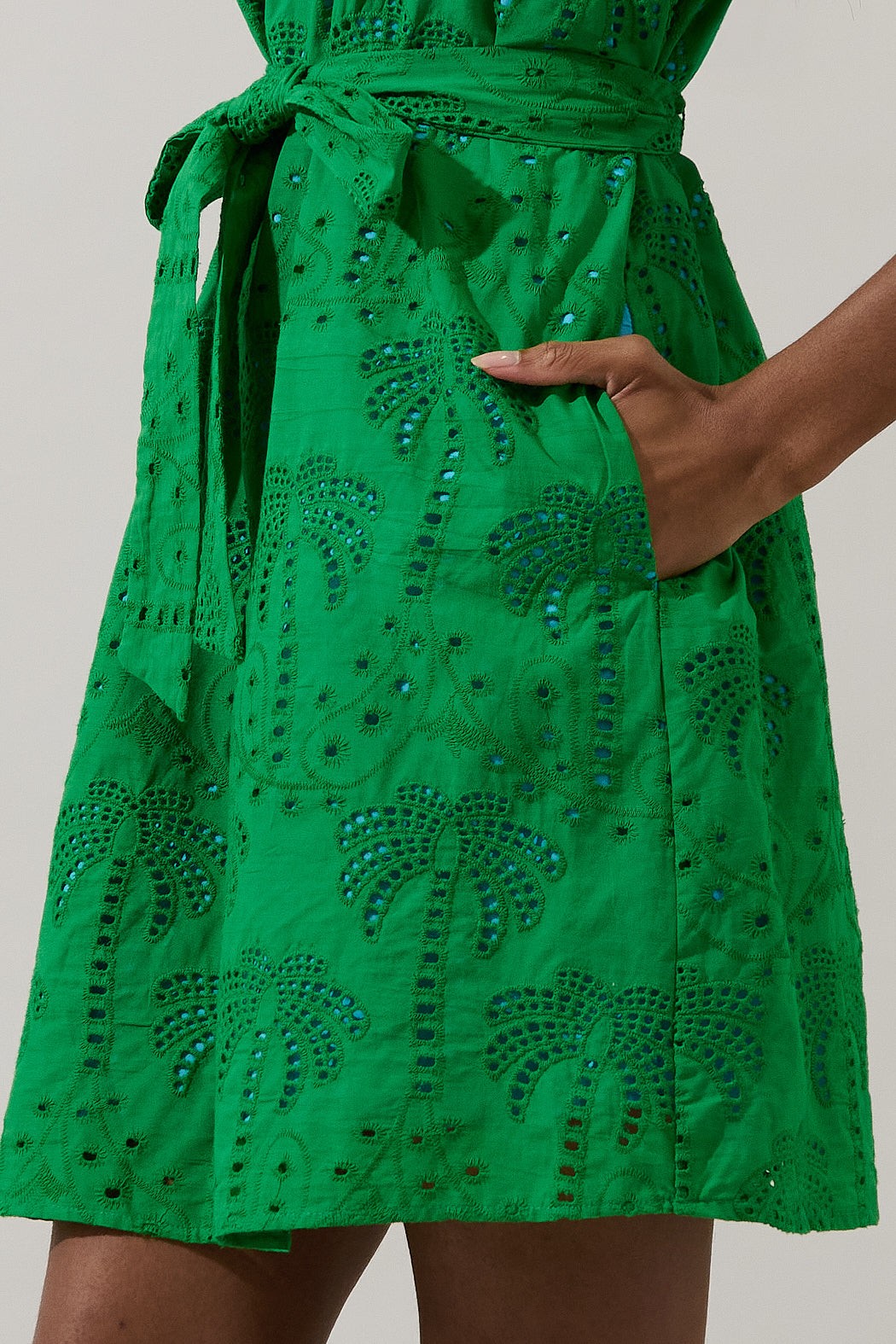 Ema Shift Mini Dress Palms Eyelet