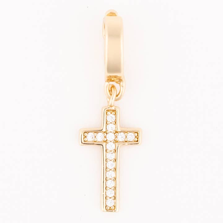 Gold Sophie Pave Cross charm featuring a cross pendant set with small white crystals.